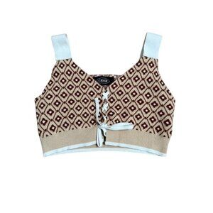 Cider Sweater Knit Tank Sleeveless Cropped Small Top Tie Front Neutrals Preppy